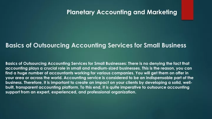 basics of outsourcing accounting services for small business
