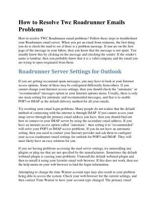 how to resolve twc roadrunner emails problems
