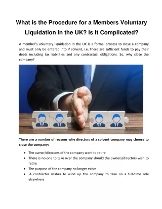 What is the Procedure for a Members Voluntary Liquidation in the UK-converted