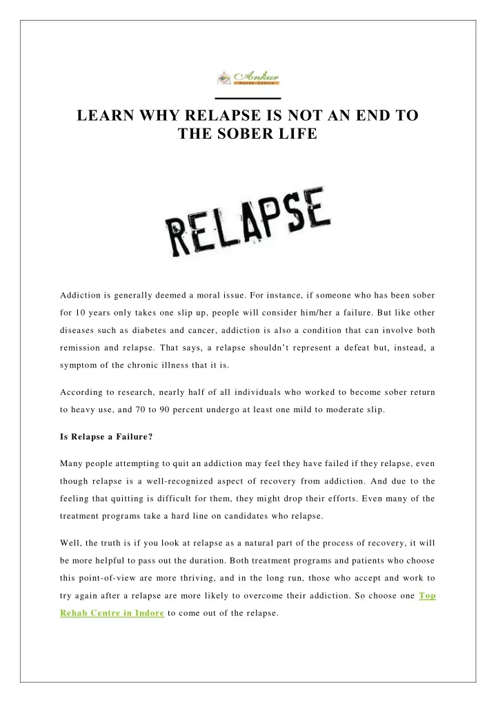learn why relapse is not an end to the sober life