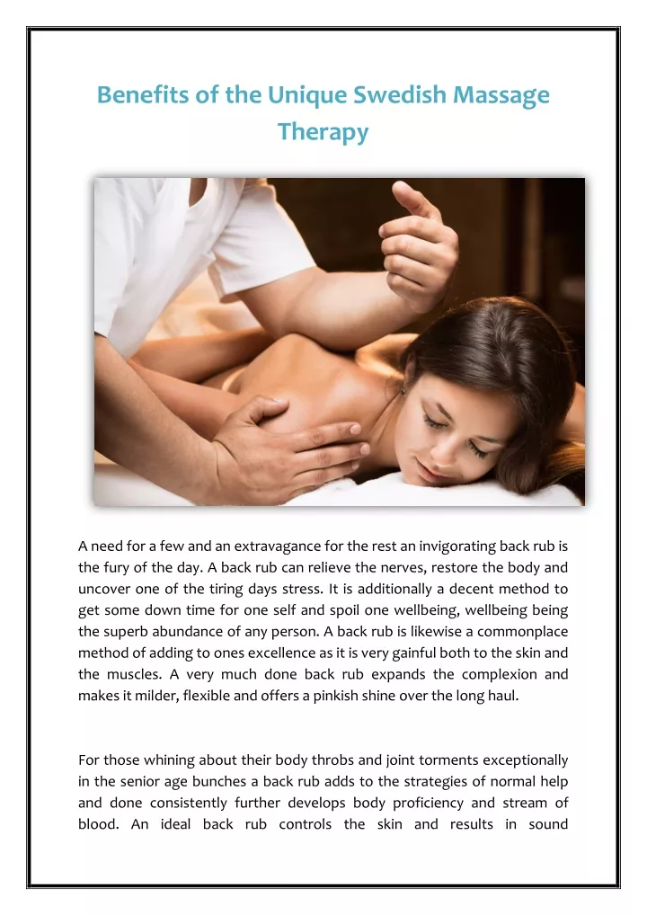 benefits of the unique swedish massage therapy