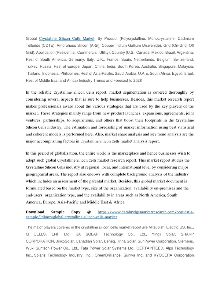 global crystalline silicon cells market