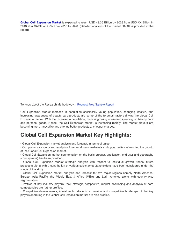 global cell expansion market is expected to reach