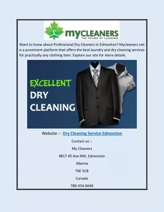 Dry Cleaning Service Edmonton | Mycleaners.net