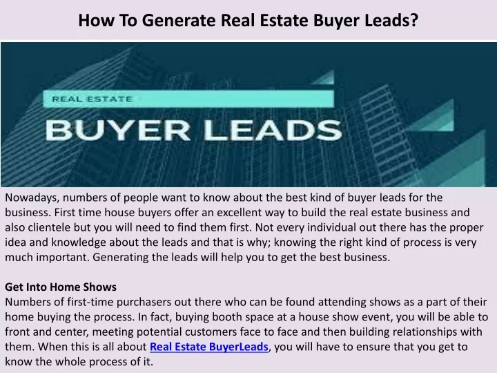 how to generate real estate buyer leads
