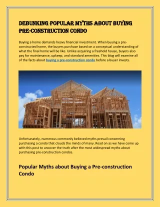 Debunking Popular Myths about Buying Pre-Construction Condo