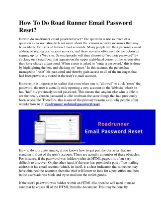 How To Do Road Runner Email Password Reset
