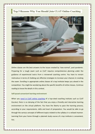 Top 5 Reasons Why You Should Join CLAT Online Coaching