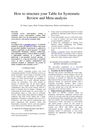 how to structure your table for systematic review
