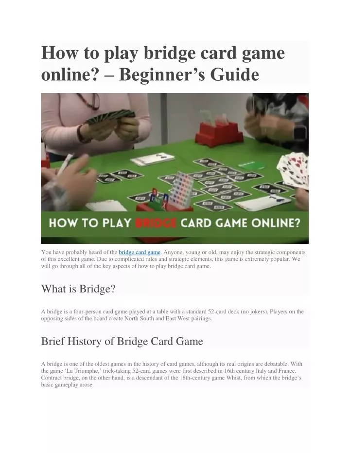 how to play bridge card game online beginner