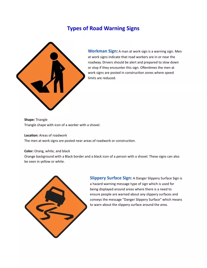 types of road warning signs