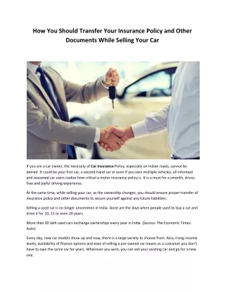 How You Should Transfer Your Insurance Policy and Other Documents While Selling Your Car