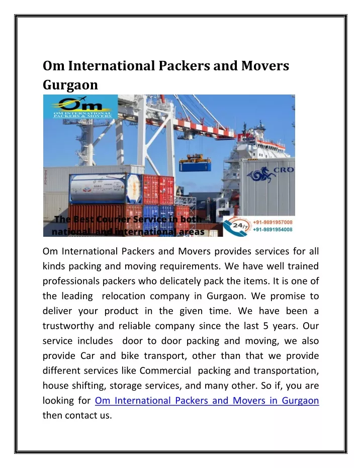 om international packers and movers gurgaon