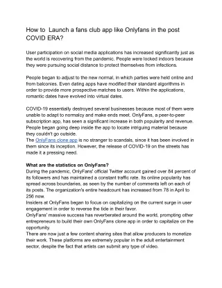 How to  Launch a fans club app like Onlyfans in the post COVID ERA