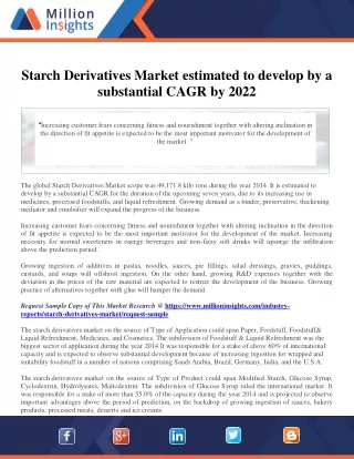 Starch Derivatives Market estimated to develop by a substantial CAGR by 2022