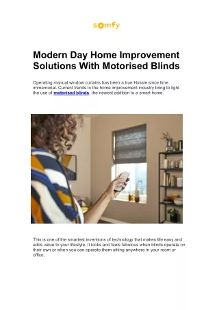 Modern Day Home Improvement Solutions With Motorised Blinds