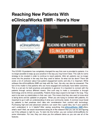 Reaching New Patients With eClinicalWorks EMR