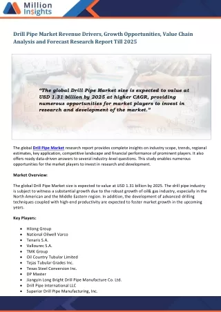 drill pipe market revenue drivers growth