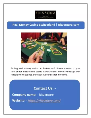 Real Money Casino Switzerland | Ritventure.com