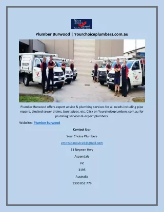 Plumber Burwood | Yourchoiceplumbers.com.au