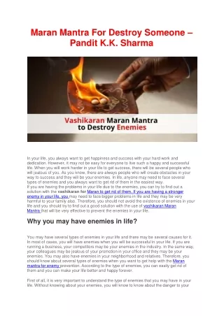 maran mantra for destroy someone pandit k k sharma