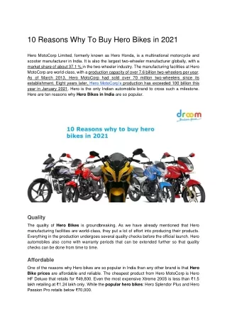 10 Reasons why to buy hero bikes in 2021