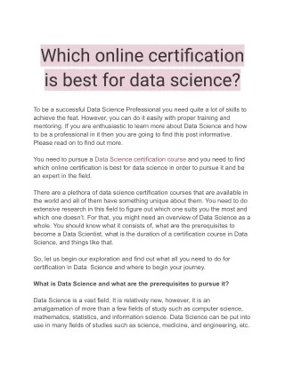 Which online certification is best for data science?