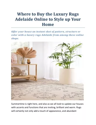 Where to Buy the Luxury Rugs Adelaide Online to Style up Your Home