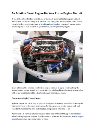 An Aviation Diesel Engine For Your Piston Engine Aircraft