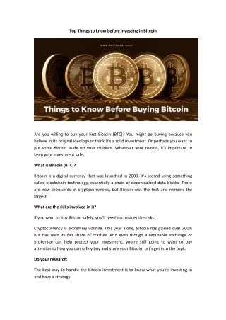 Top Things You Should Need to Know Before Investing in Bitcoin