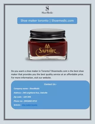 shoe maker toronto shoemedic com