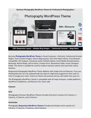 Business Photography WordPress Theme for Professional Photographers