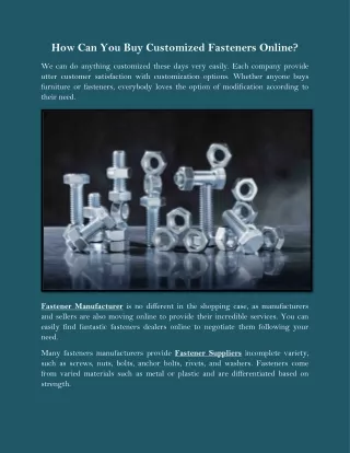 how can you buy customized fasteners online