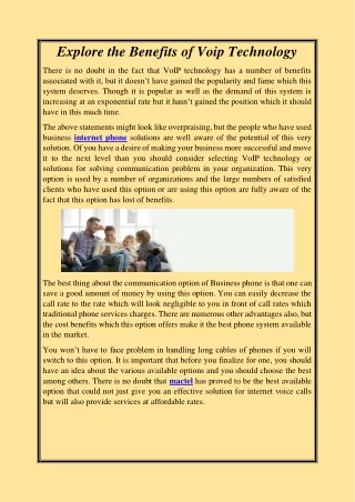Explore the Benefits of Voip Technology