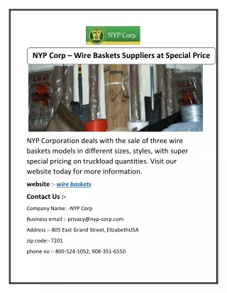 NYP Corp – Wire Baskets Suppliers at Special Price