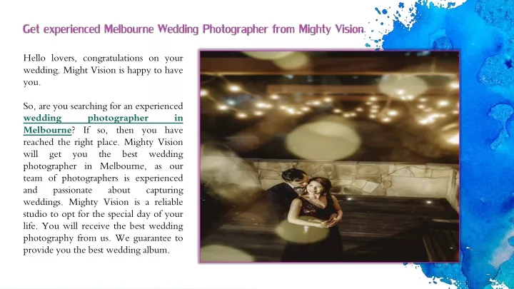 get experienced melbourne wedding photographer