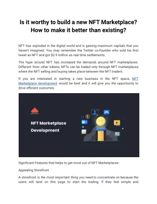 Is it worthy to build a new NFT Marketplace