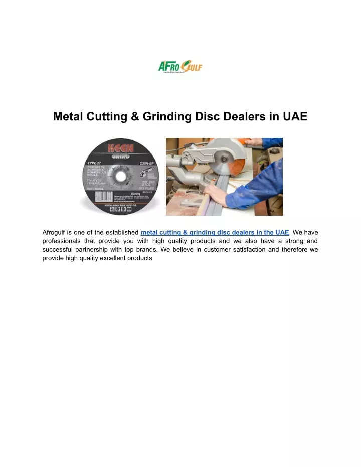 metal cutting grinding disc dealers in uae