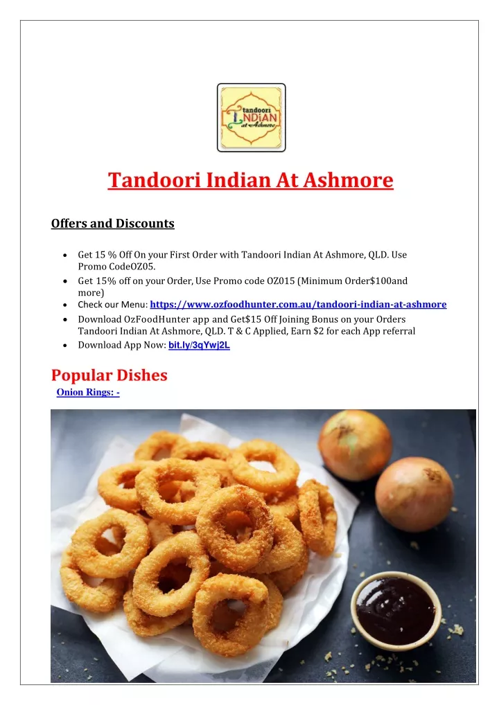 tandoori indian at ashmore offers and discounts
