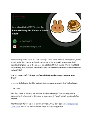 Launch A Defi - DEX Similar To PancakeSwap On Binance Smart Chain.