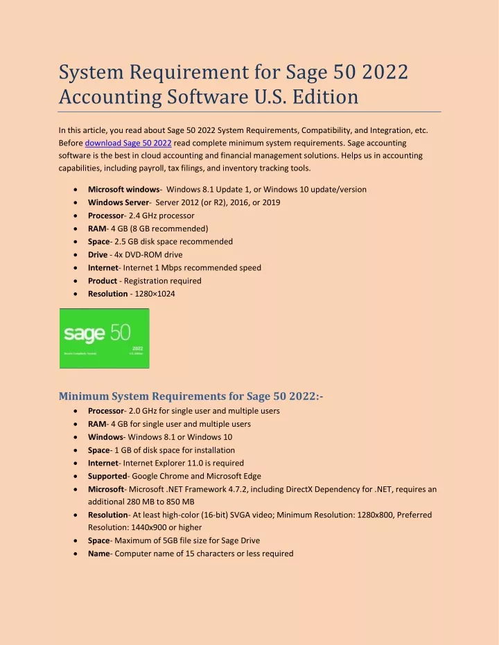 system requirement for sage 50 2022 accounting