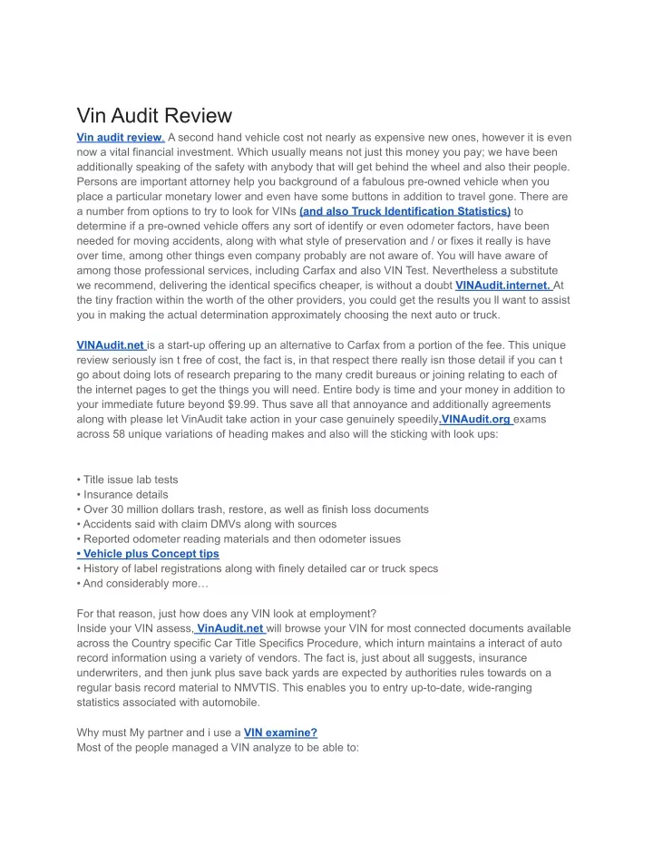 vin audit review vin audit review a second hand