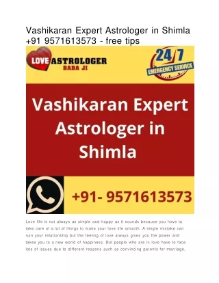 Vashikaran Expert Astrologer in Shimla  91 9571613573 - free tips