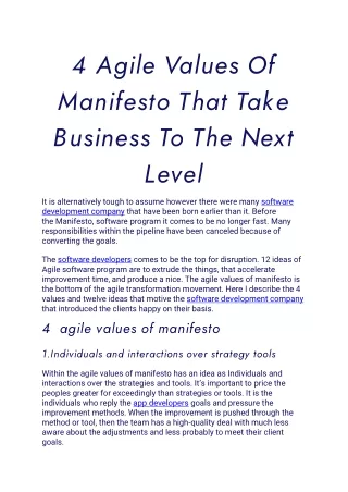 4 agile values of manifesto that take business