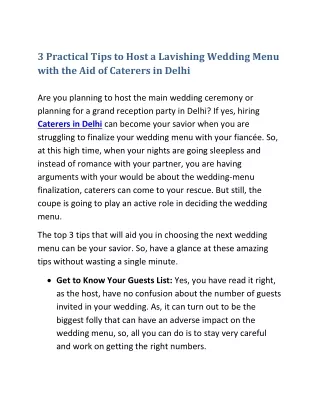 Tips to Host a Lavishing Wedding Menu with the Aid of Caterers in Delhi