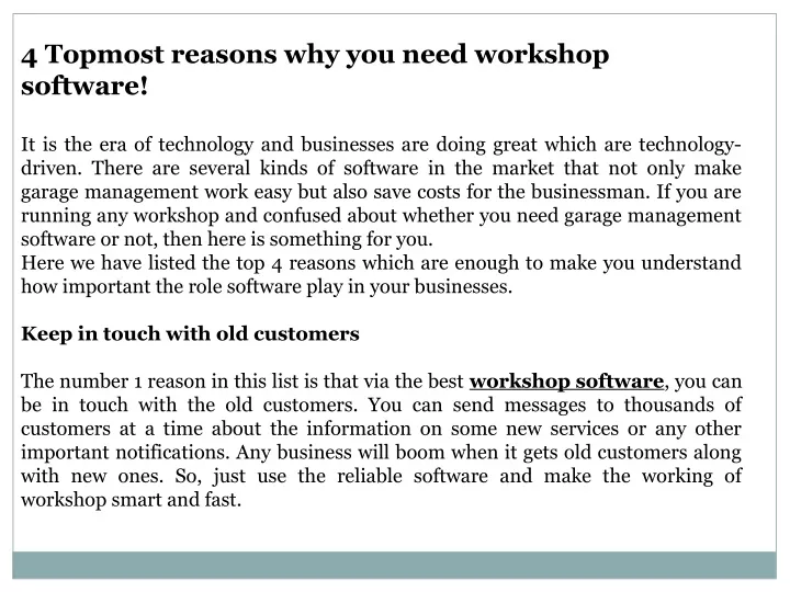 4 topmost reasons why you need workshop software