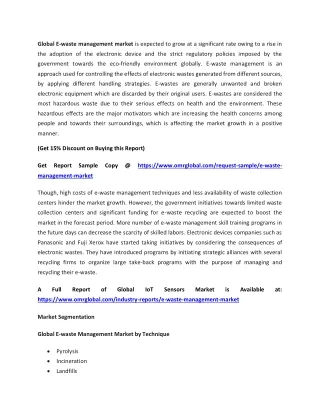 global e waste management market is expected