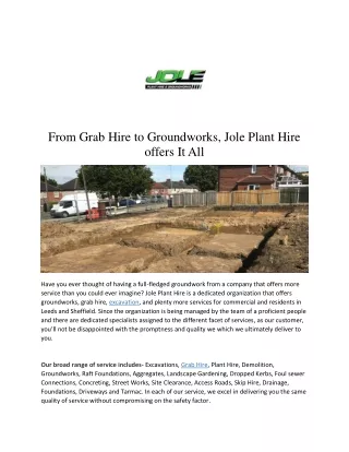 From Grab Hire to Groundworks, Jole Plant Hire offers It All