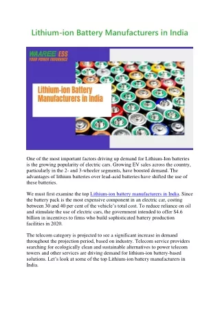 Lithium-ion Battery Manufacturers in India