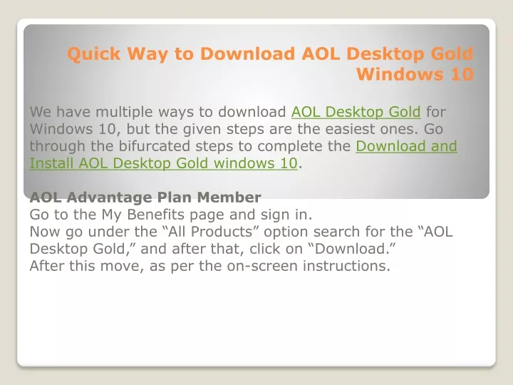 quick way to download aol desktop gold windows 10